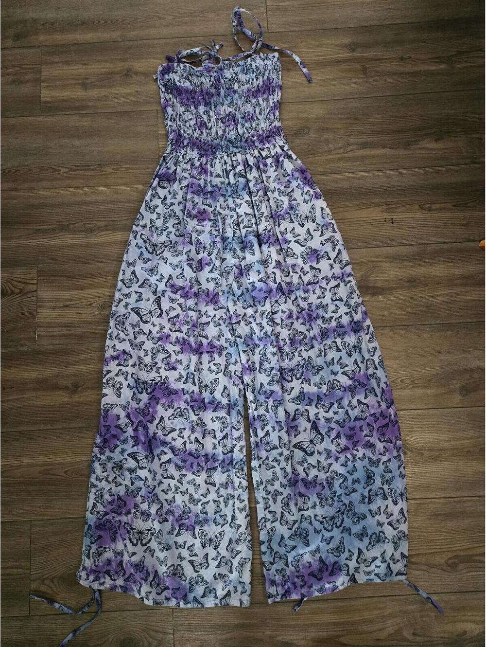 Hippie blue butterfly wide leg jumpsuit romper